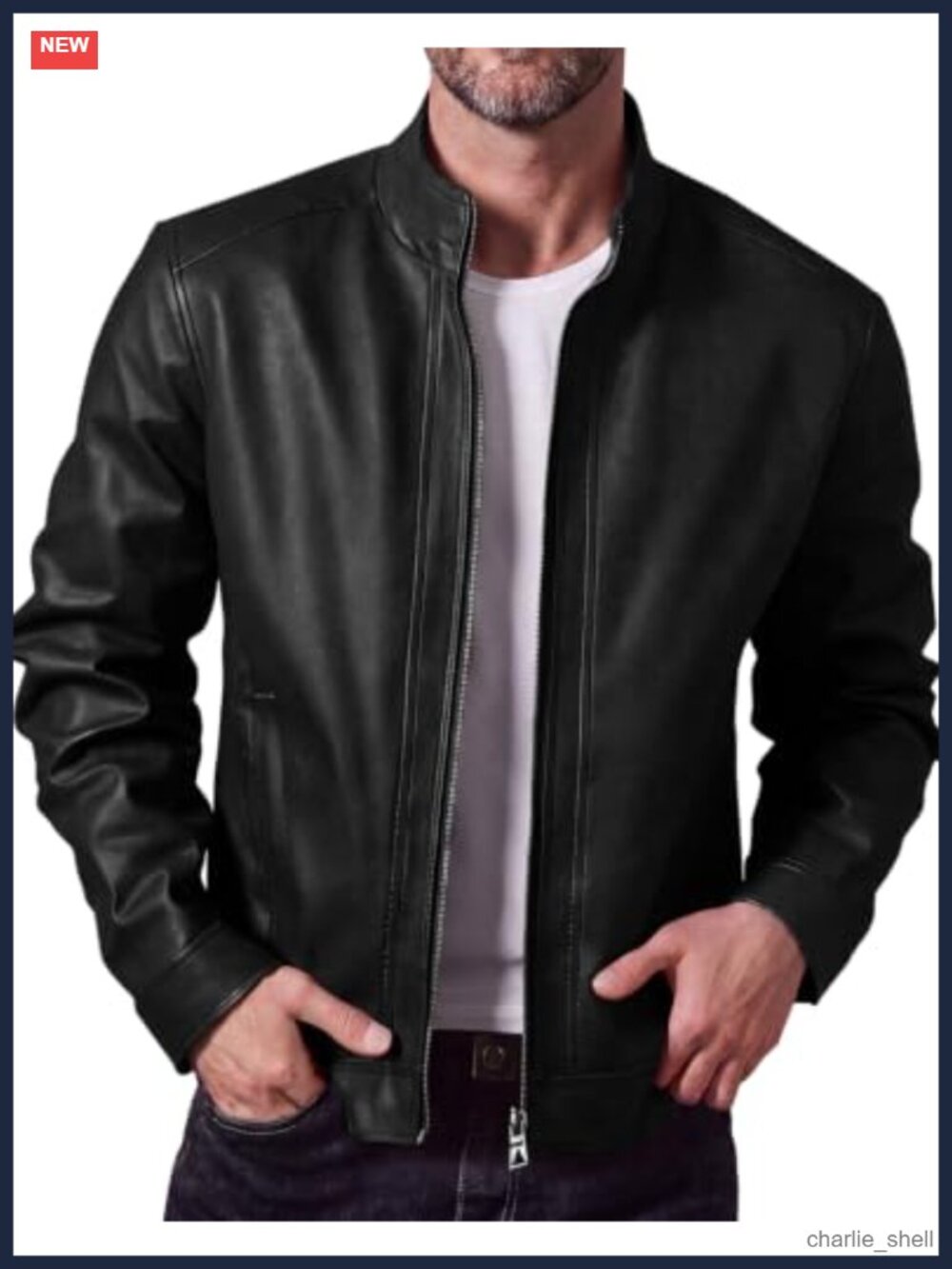 Men's Faux Leather Motorcycle Jacket Stand Collar Full Zip Outwear